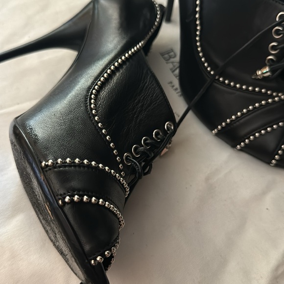 Balmain Studded Leather Lace-Up Booties - Picture 8 of 10